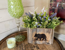 Boxwood Black Bear Wood Box Centerpiece – Rustic Woodland Decor