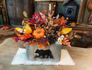 Fall Black Bear Wood Box Centerpiece – Rustic Woodland Decor
