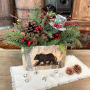Christmas Black Bear Wood Box Centerpiece – Rustic Woodland Decor
